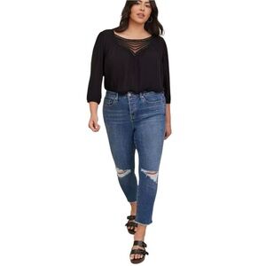 Torrid Gauze Embroidered And Crochet Trim Top Black Size 2